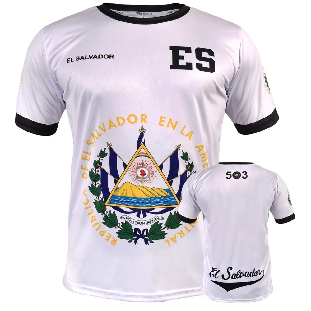Fury Sports El Salvador Soccer Jersey White Black Ringer Shirt 503 Mens New